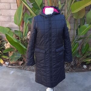Roxy Women's quilted long puffer coat with hood black warm winter jacket small